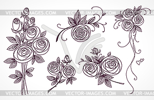 Roses set. Collection of roses bouquets. Stylized - vector image