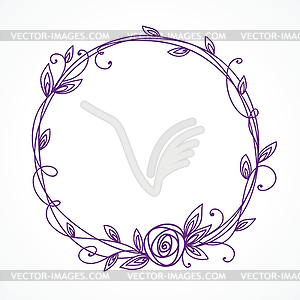 Floral Frame. Wreath with stylized rose and - vector image