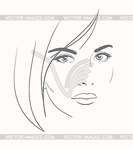 Young woman face with long blond hair - vector image