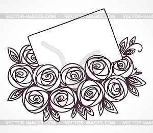 Bouquet of roses with message card - vector image