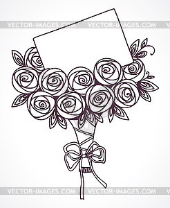 Bouquet of roses with message card - vector image