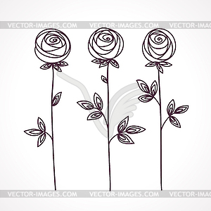 Rose. Stylized flower symbol. Outline hand drawing - vector clipart