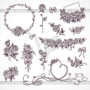 Set of floral design elements. Flower branch, - vector clipart