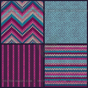 Seamless knitted pattern. Set of blue pink white - vector clip art