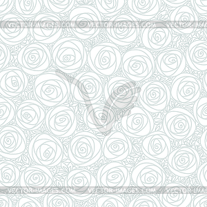 White seamless pattern. Outline stylized roses. - vector clip art