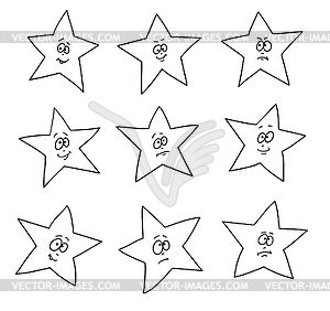 Cartoon faces expressions. Set of festive fun stars - vector image