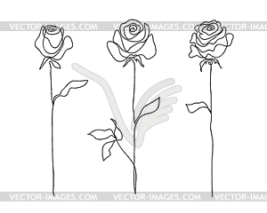 Rose flower set. Continuous drawing. Line art - vector clipart