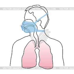 Human protection with medical respirator mask on - vector clipart