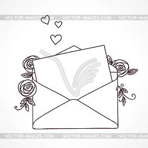 Open letter with roses and hearts. Postal holiday - vector image