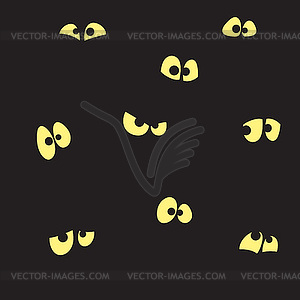 Black background with yellow eyes. Seamless pattern - vector image