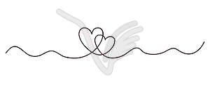 Continuous line art drawing. Couple of hearts - vector image