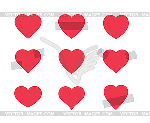 Set of red heart shape. Some hearts as stickers - vector clip art