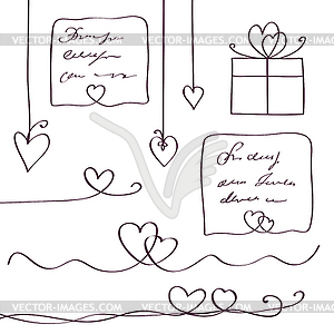 Set of heart line design elements. Scribble style. - vector image