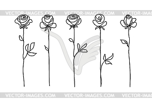 Rose flower set. Continuous drawing. Line art - vector clipart