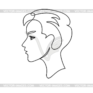 Face Silhouette . Young attractive guy. Continuous - vector clipart / vector image