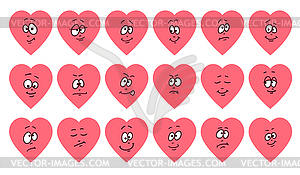 Set of flat heart shape emoticons. Cartoon cute - vector image