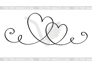 Continuous line art drawing. Couple of hearts - vector clipart