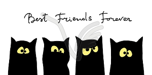 Four black cats silhouettes with different - vector clipart