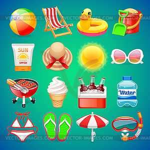 Colorful Summer Icons Set - vector clipart