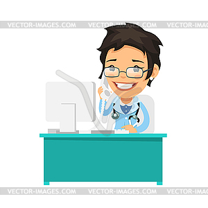 Female Doctor Talking on Phone - vector clip art