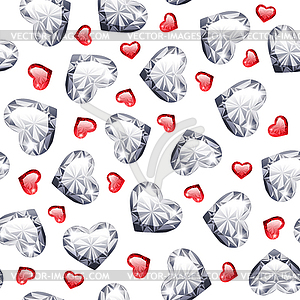 Рубин и Алмазный Драгоценный камень сердца Бесшовные шаблон - векторный клипарт
