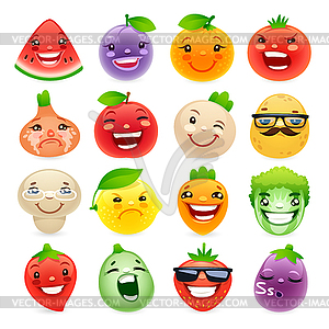 Funny Cartoon Fruits and Vegetables with Different - vector clip art