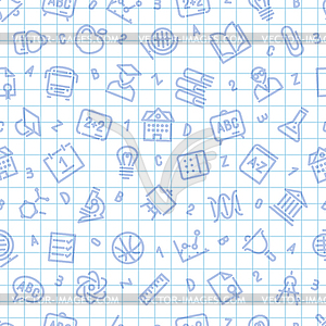 School Seamless Pattern on Squared Sheet - vector clipart