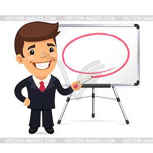 Businessman With Marker in Front of Whiteboard - vector image