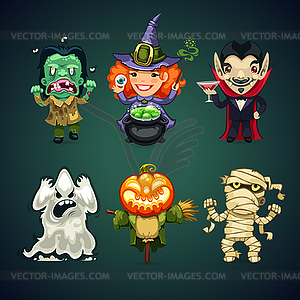 Set of Cartoon Halloween Characters - vector image