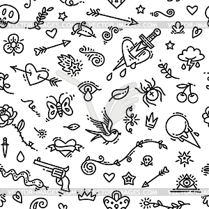 Old School Tattoo Seamless Pattern - vector clipart