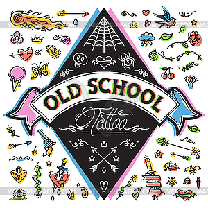 Funny Old School Tattoo Set - vector clipart