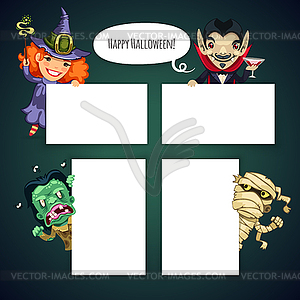 Set of Cartoon Halloween Characters Behind White - vector image