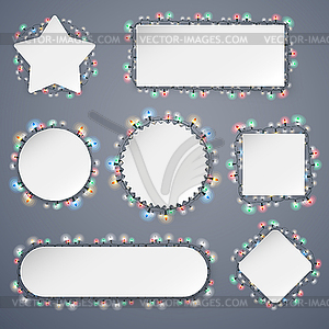 Empty Christmas Banners With Lights Decorations - color vector clipart