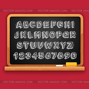 Chalked 3D Letters and Numbers on Blackboard - vector image