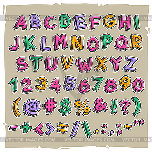 Funny Cartoon Letters and Numbers - vector image