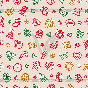 Christmas Symbols Seamless Pattern Colorful - vector image