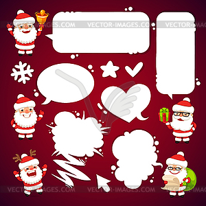 Set of Cartoon Santa Clauses with Speech Bubbles - vector EPS clipart