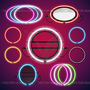 Neon Lights Round Frames Set - vector image