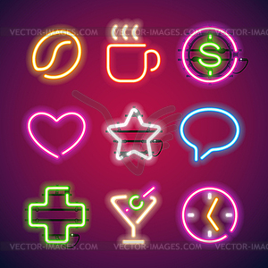 Glowing Neon Signs Set - vector clipart