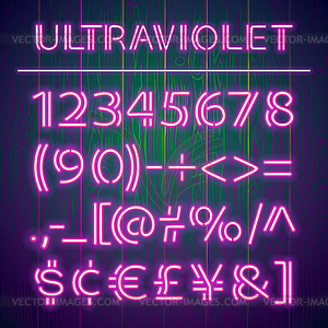 Glowing Ultraviolet Neon Numbers - vector clip art