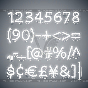 White Glowing Neon Numbers - vector image