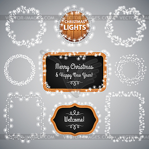 White Christmas Lights on Blackboard - vector image