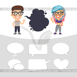 Casually Dressed Characters with Speech Bubbles - vector image