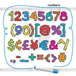 Cartoon Colorful Doodle Numbers - vector clip art