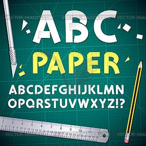 Cut Out бумаги алфавит и комплект оборудования - векторный эскиз