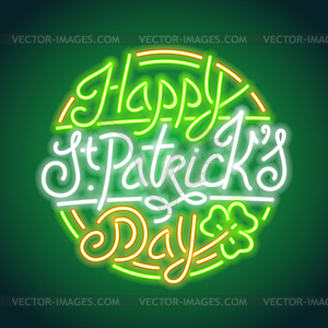 St Patricks Day Glowing Neon Sign - vector image