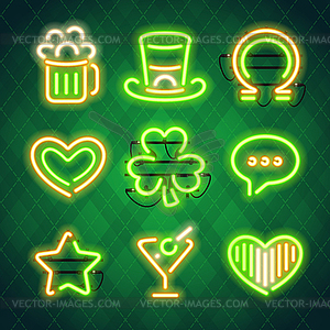 St Patricks Day Glowing Neon Signs Set - vector clipart