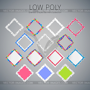 Low Poly Diamond-Shaped Banners Set - vector clipart