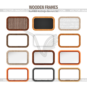 Wooden Rounded Rectangle Banners Set - vector image