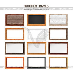 Wooden Rectangle Banners Set - vector image